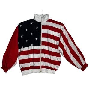 90s USA Flag Windbreaker Jacket Kids L Patriotic Stars Stripes